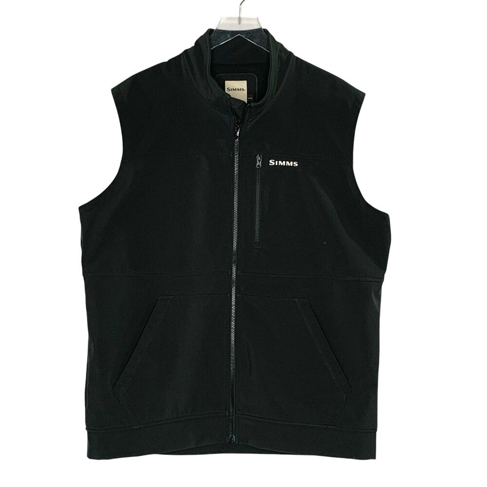 Simms Rogue Softshell Fleece Vest XL Black Full Zip Stand Collar Gorpcore